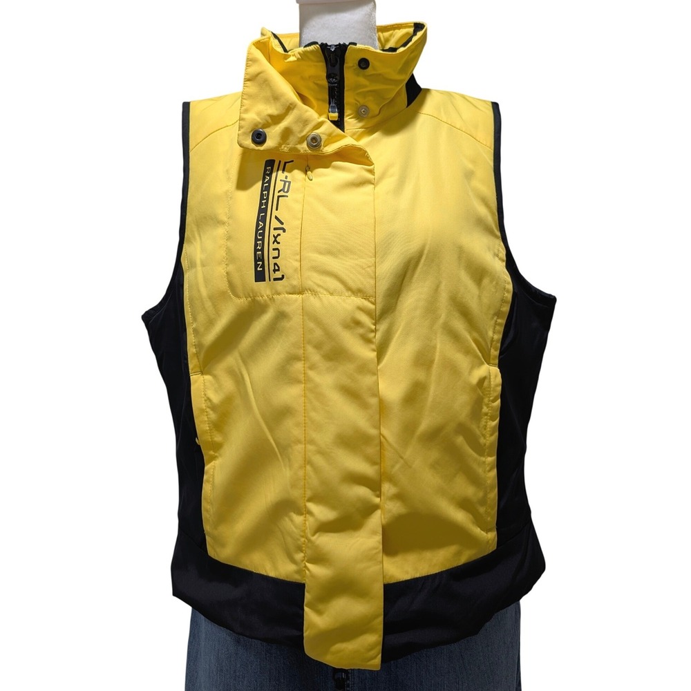 Ralph Lauren L RL Active Women's Yellow Black Colorblock Puffer Vest Size L - Picture 8 of 12
